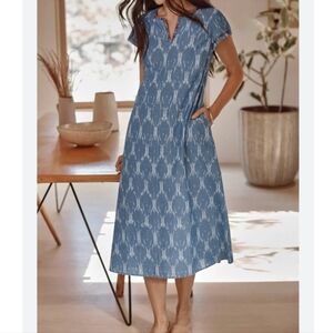 J. Jill Pure Jill Embroidered Ikat Oversized Midi Dress with Pockets Size S